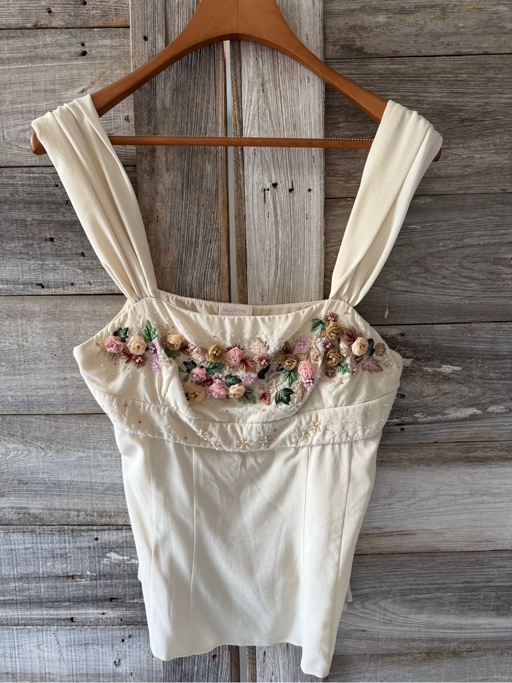 Valentino Roma Cream Floral-Embroidered Dress Top